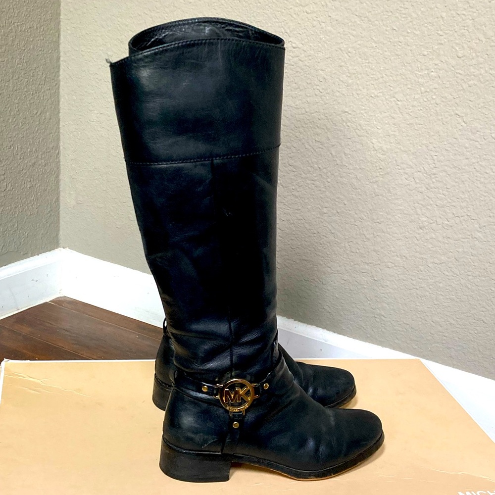 MICHAEL MICHAEL KORS Fulton Harness Black Leather Tall Riding Boots